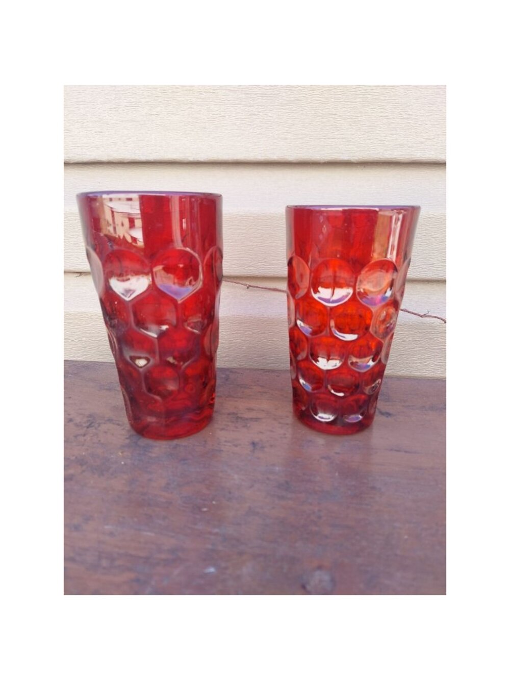 2 Imperial Glass Provincial Dark Ruby Tumblers Flat Iced Tea & Iced Tea
